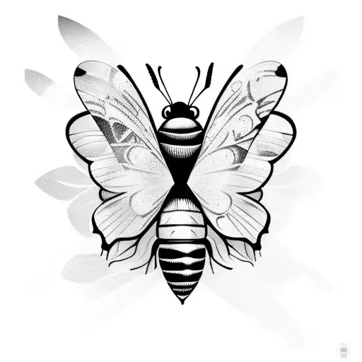 Butterfly And Bee Half Of Each Separated In Middle