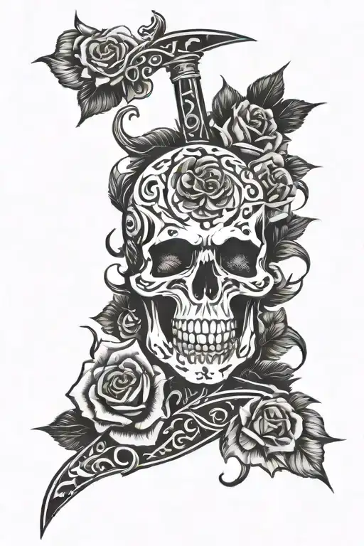 Black Phanter Knife Skull And Roses