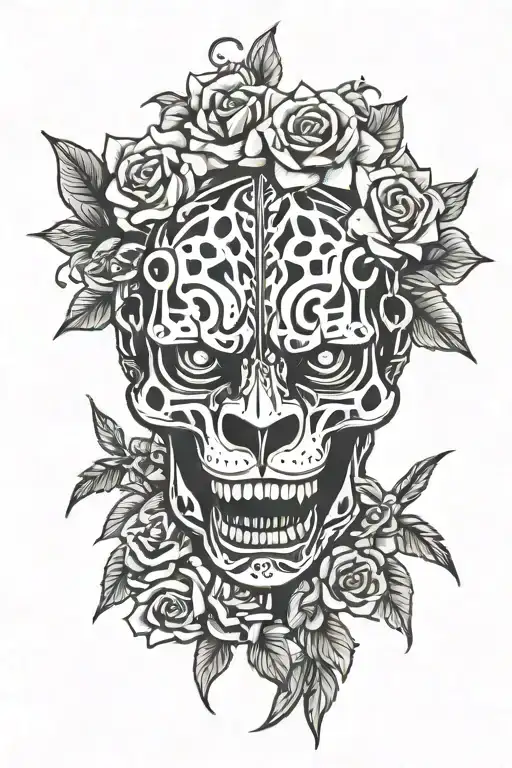 Black Jaguar Knife Skull And Roses