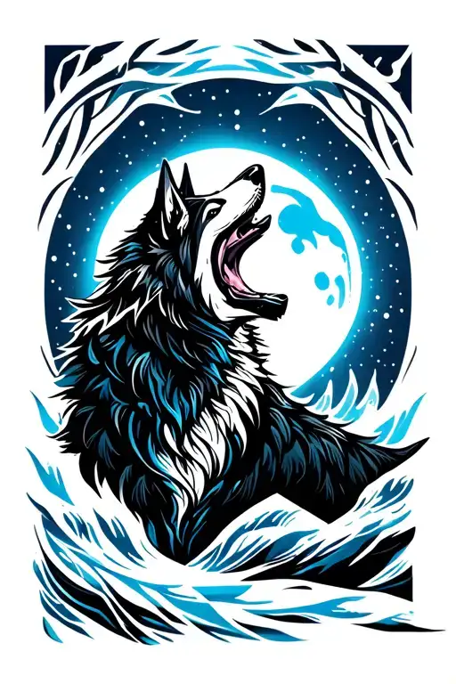 Arctic Howling With Blue Moon Background