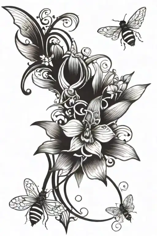 Bee Flying To Orchids