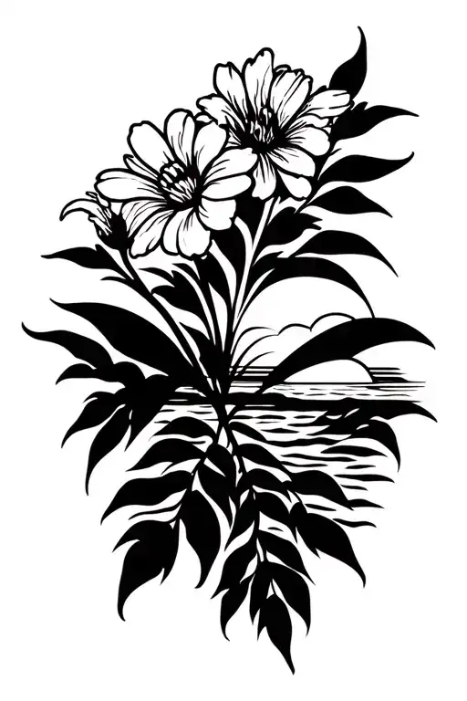 Flowers And Beach Sunset