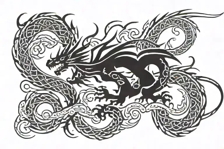 Tribal Black Dragon Tattoo For Back