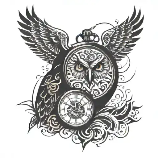 Owl Face Fade Into Pocket Watch