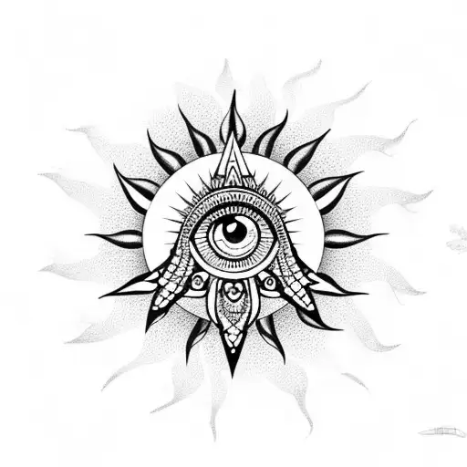 Hamsa With Sun Moon Star Yantra Lotus And Evil Eye