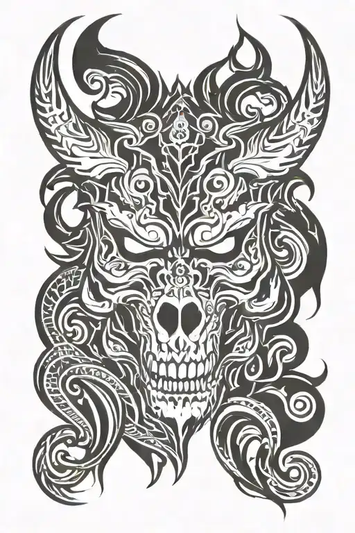 Demon Skull Wearing Bear Head Pelt