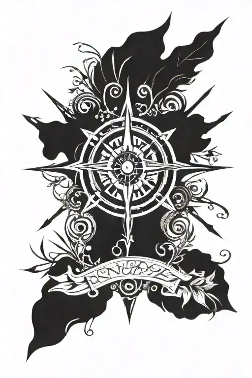 Compass Rose With Nature Elements Inside Representing
