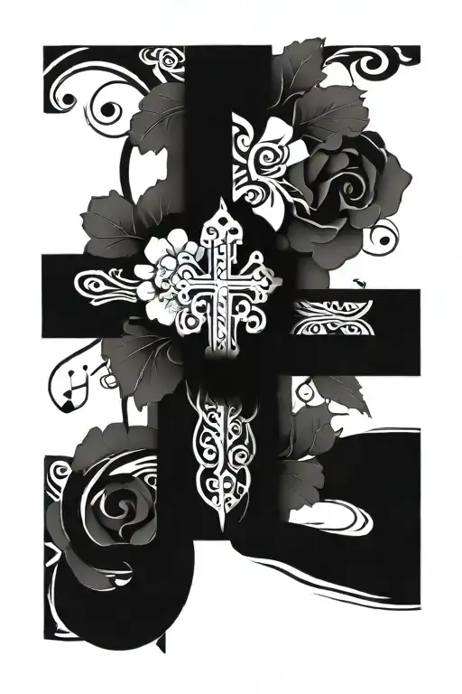 Cross Atop Flowers And Music Notes Incorporated