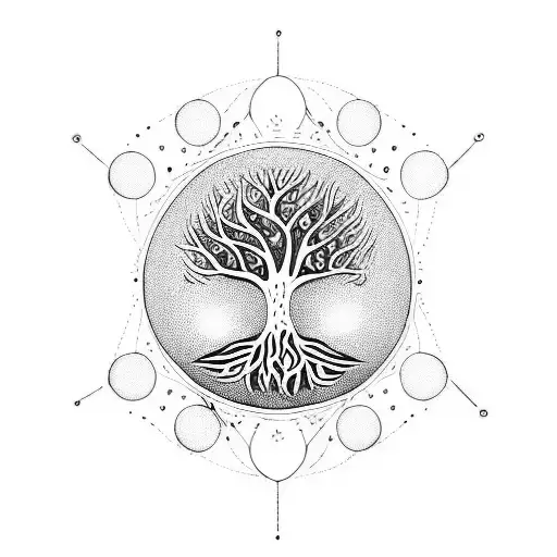 Woman With Tree Of Life Made Out Of Dots Fantasy Work Hippie Themed Drawing Fine Lines Selfworth