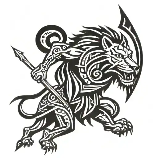 Spearsman With Lion Face