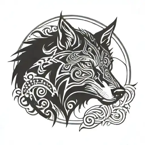 Aquarius Symbol Incorporated Wolf Head