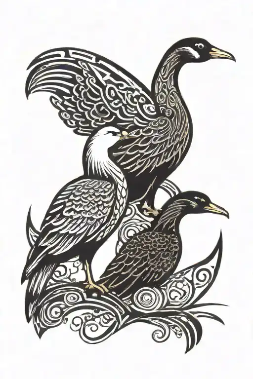 Goose And Raven With A Full Moon