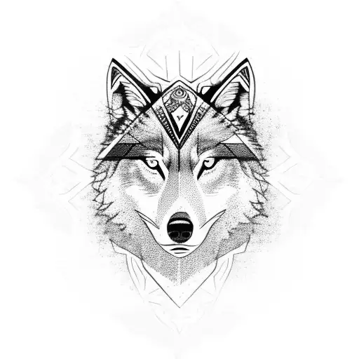 Half Wolf Half Geometric Ornamental