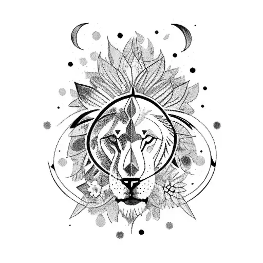 Lion And Wolf Merged In A Jungle With Flowers In The Background And Spears With Arrows