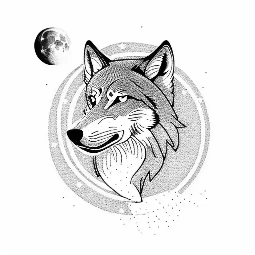 A Dotwork Tattoo Of A Wolf Howling At The Moon In A Forest