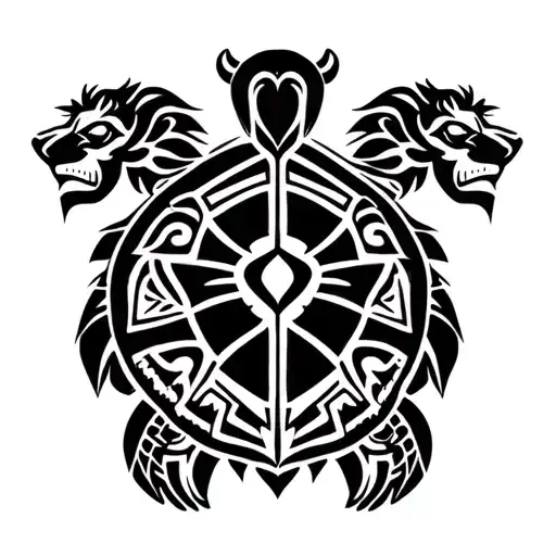 Maori Turtle With Twin Lion And Aries Love
