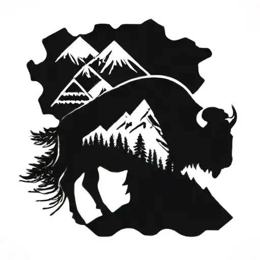 Minimal Buffalo And Mountain Background