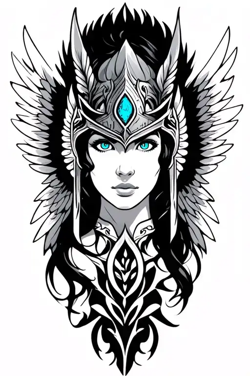 Valkyrie Maiden With Blue Eyes With Winged Helm With Wings