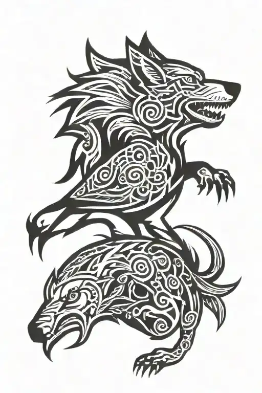 Wolf With A Woodpecker And A Falcon Soaring