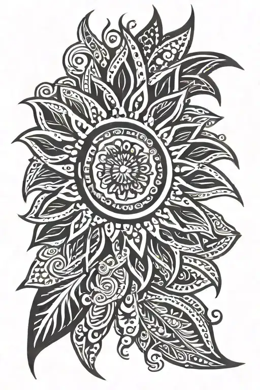 Polynesian Style Tribal Tattoo Design Featuring A Sunflower