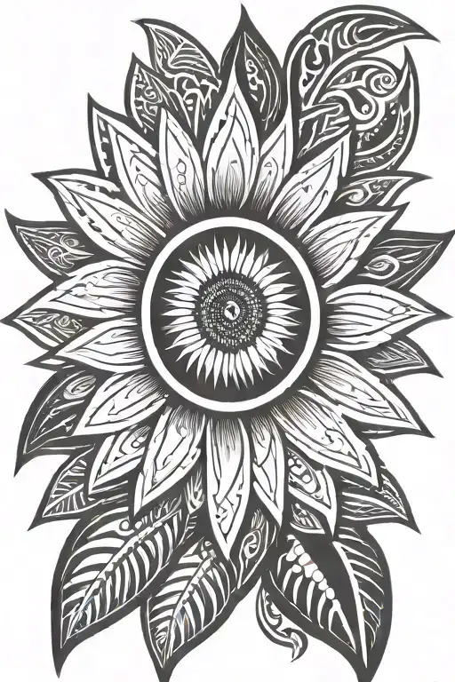 Polynesian Style Tribal Tattoo Design Featuring A Sunflower