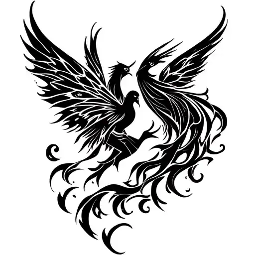 Fairy And Phoenix Rising From Flames