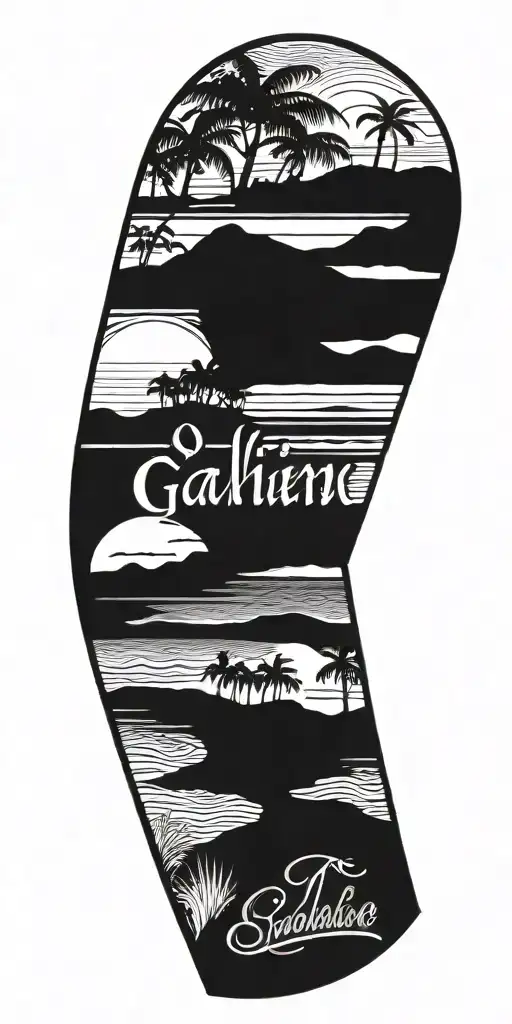 A Daughter's Name In Gaelic Script With A Beach Scene In The Background