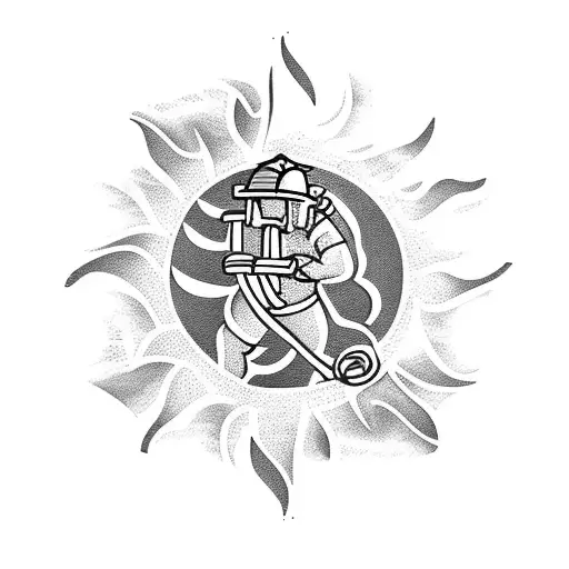 A Fire Fighter Lifting Weights With A Sun Shining In The Background