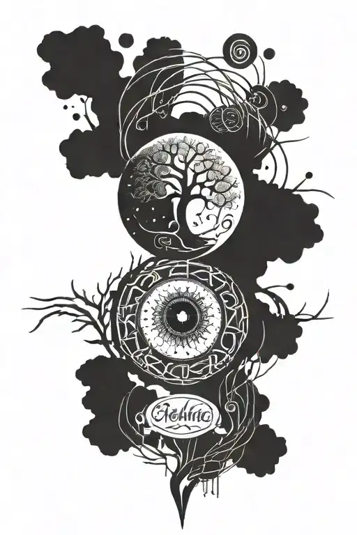 Black Hole Above World Tree With Text Beginig And The End