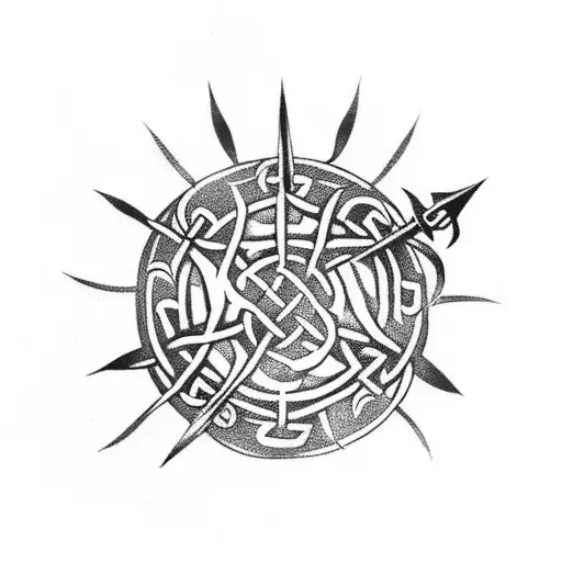 Celtic Right Arm Sleeve With A Spear And A World Tree