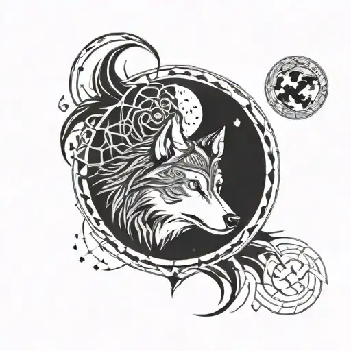 Wolf White Moon Surrounded By Stars