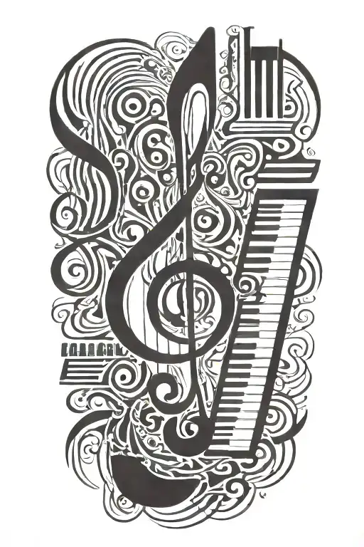 Piano Keyboard Intertwined With Music Staff Of 4 Bars Of Music