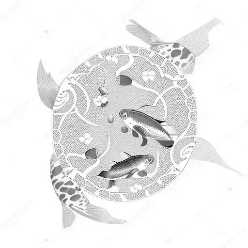 Two Pink-orange-yellow Koi Fish With Pink Sakura Blossoms