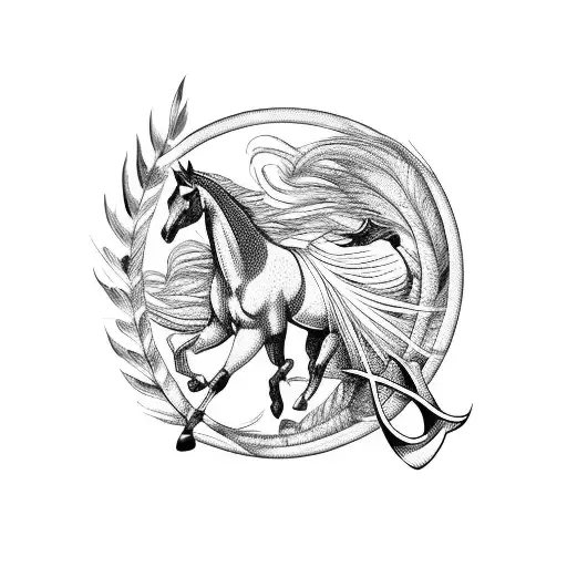 Horse Hoove With Feathers And Birds And Infinity Sign