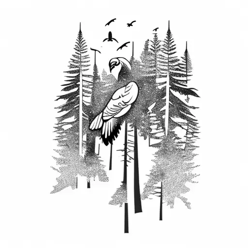 Design An Upper Arm Tattoo With Sea Eagle Over Beach Pine Trees