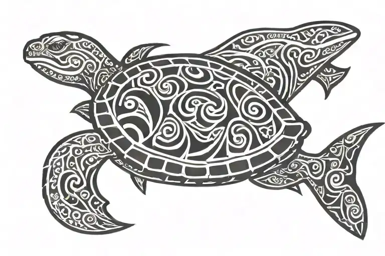 Turtle Brand And Shark Swimming