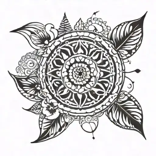 Outline Of Flower And Moon Phases Intertwined