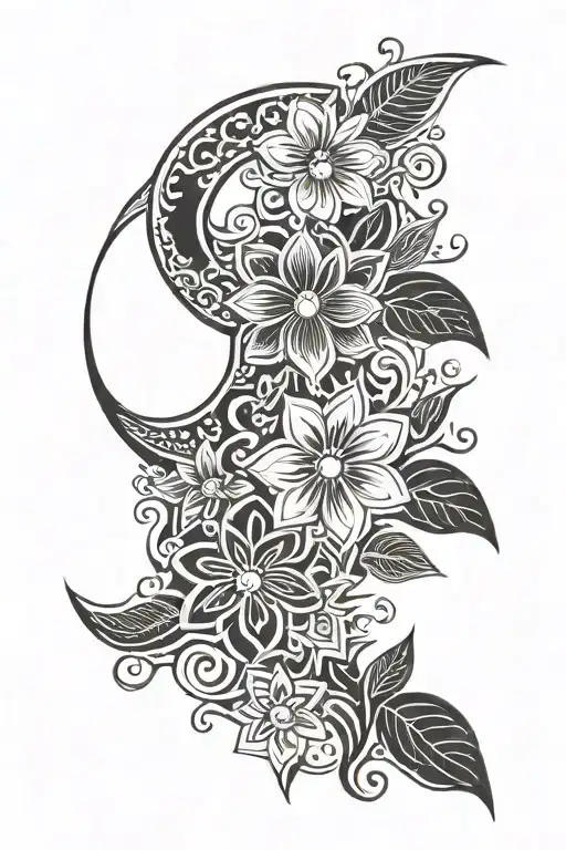 Outline Of Flower And Moon