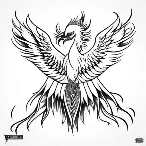 Phoenix With Spread Wings With Head Center