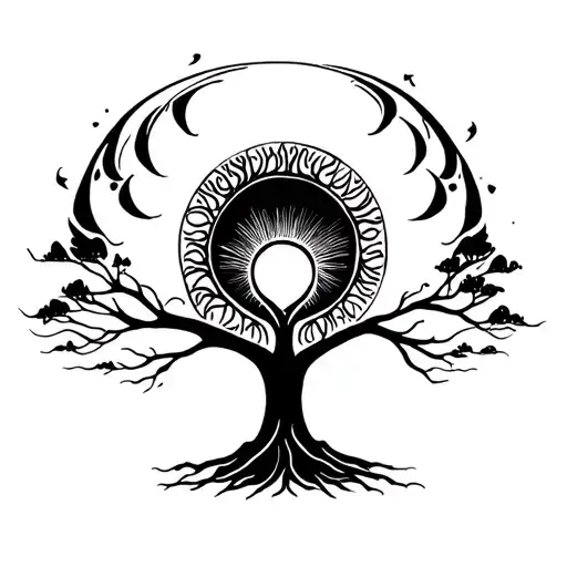 Tree With Sun And Moon