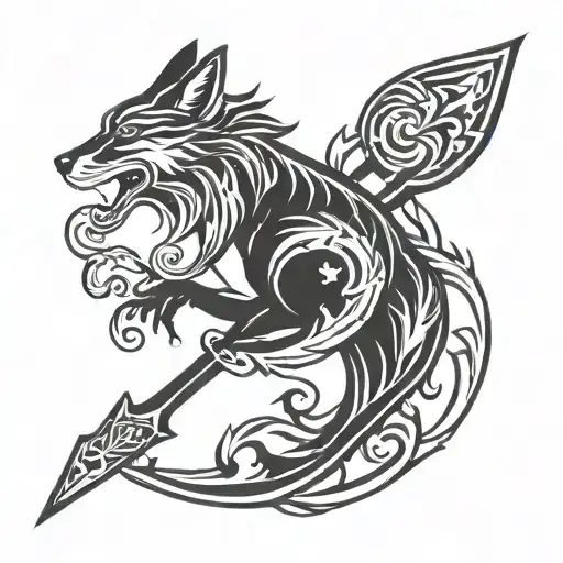 Poseidon Trident With A Fox