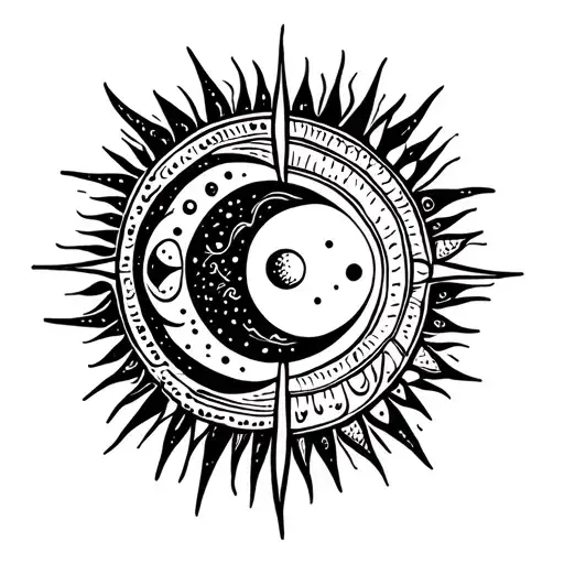 Line Tattoo Design With Sun Moon Phases
