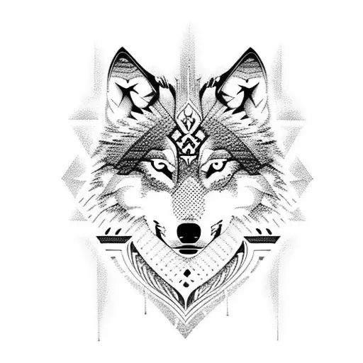 Wolf With Baltic Pagan Symbols