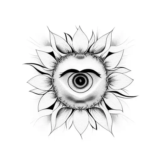 Woman Head Out Of One Line And On The Top Grows A Sunflower