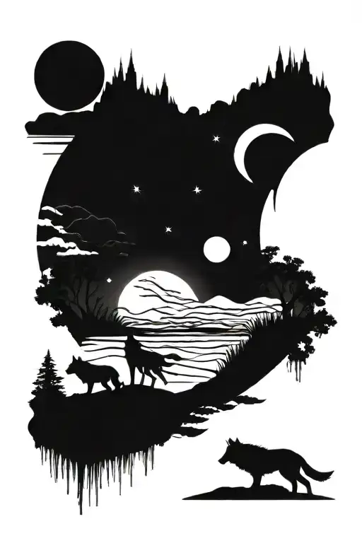 Landscape With Gladiator 5 Wolves Moon