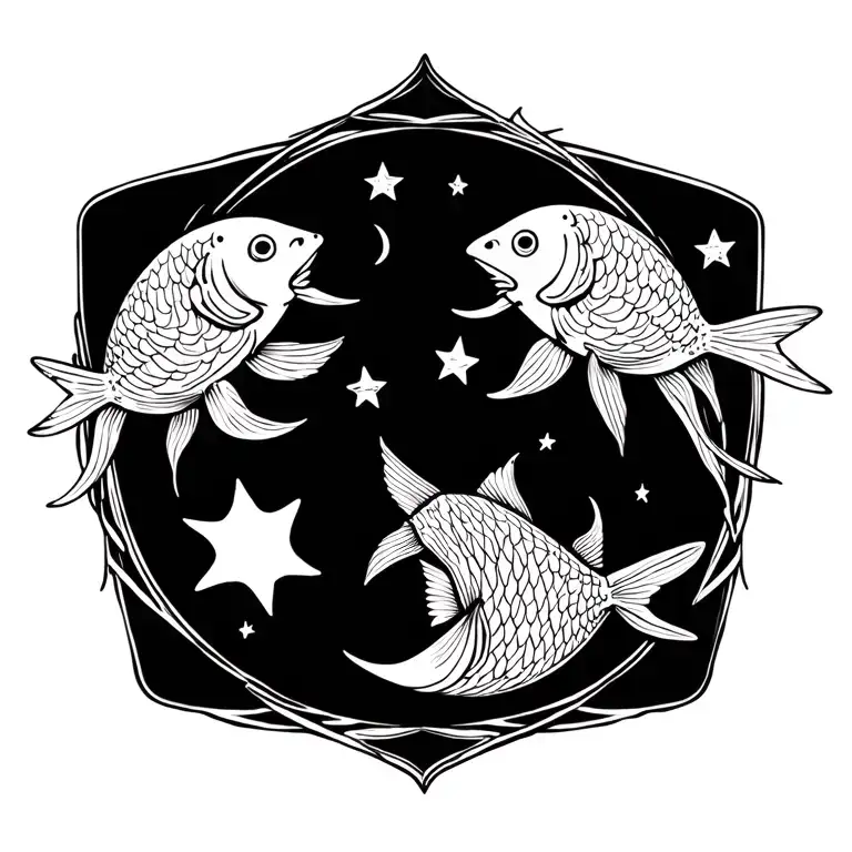 Moon Stars Fishes In Sea