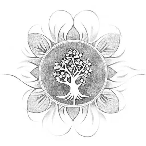 Tree Of Life With 3 Flowers