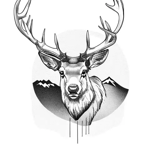 Stag Infront Of Mountain