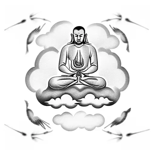 Clouds Behind Meditating Monk With Birds In Background Forearm