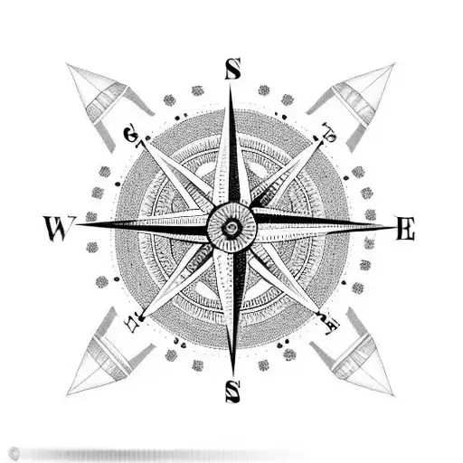 A Compass Rose Surrounded By Intricate Tribal Patterns